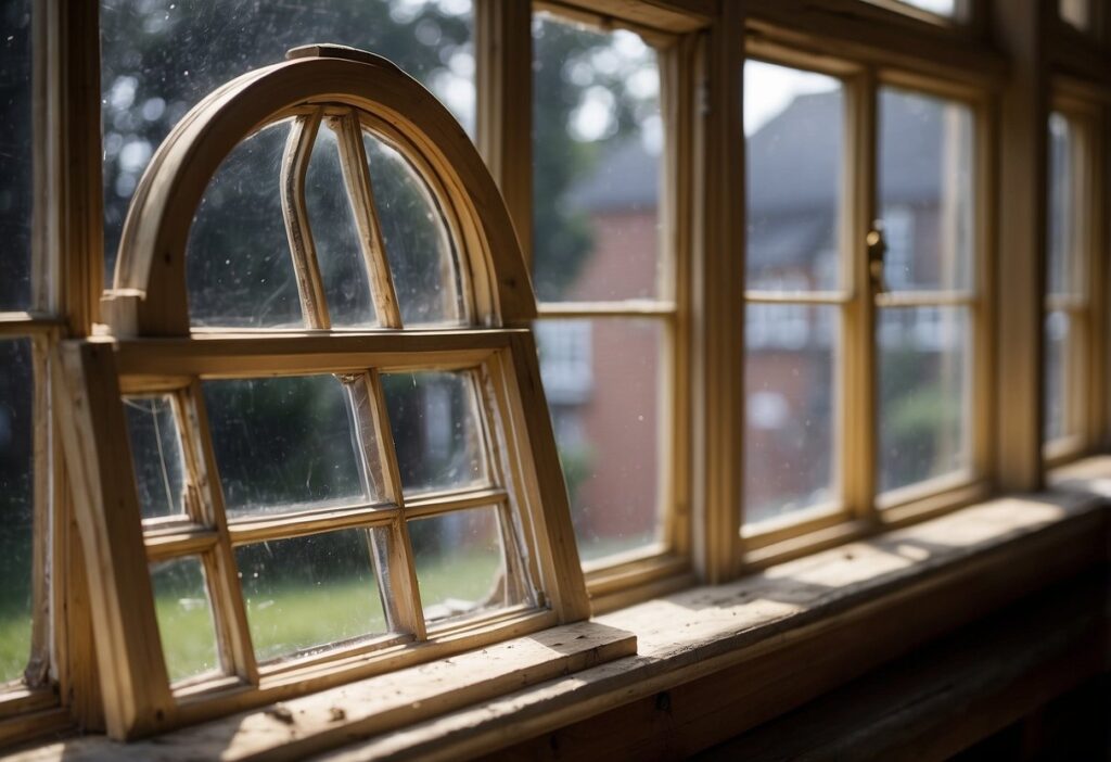 A sash window being carefully restored, with attention to detail and craftsmanship, showcasing the beauty and practicality of preservation over replacement