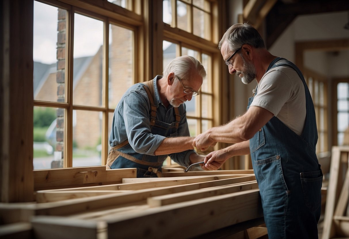 A carpenter constructs the first sash window, using wooden frames and glass panes, marking the early development of this iconic architectural feature