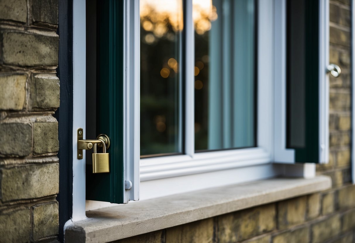 A sash window with a secure lock and a sturdy wooden frame, set within a well-maintained exterior wall of a traditional building, thats How to Keep Your Sash Windows Secure