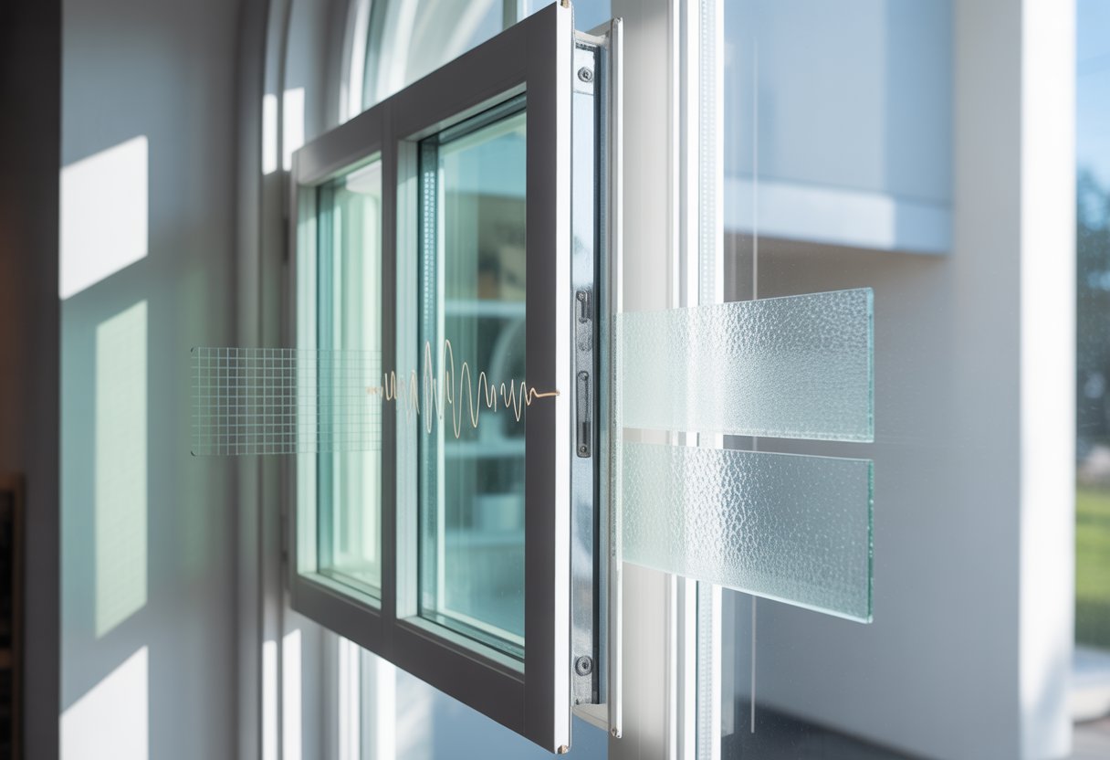 Close-up of a traditional sash window with clear glass panes in a bright room, showing subtle effects representing different types of glass.